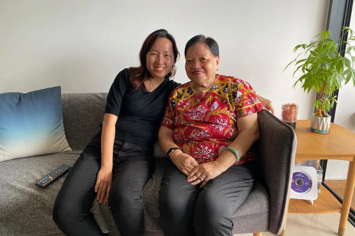 azadvance22 -  Global product manager Ms Michelle Tan, 42, with her mother Mdm Tong Ee Mooi, 77. Ms Tan made her advance care plan in March 2022 with non-profit organisation Society of Sheng Hong Welfare Services. 


Credit: Courtesy of Michelle Tan