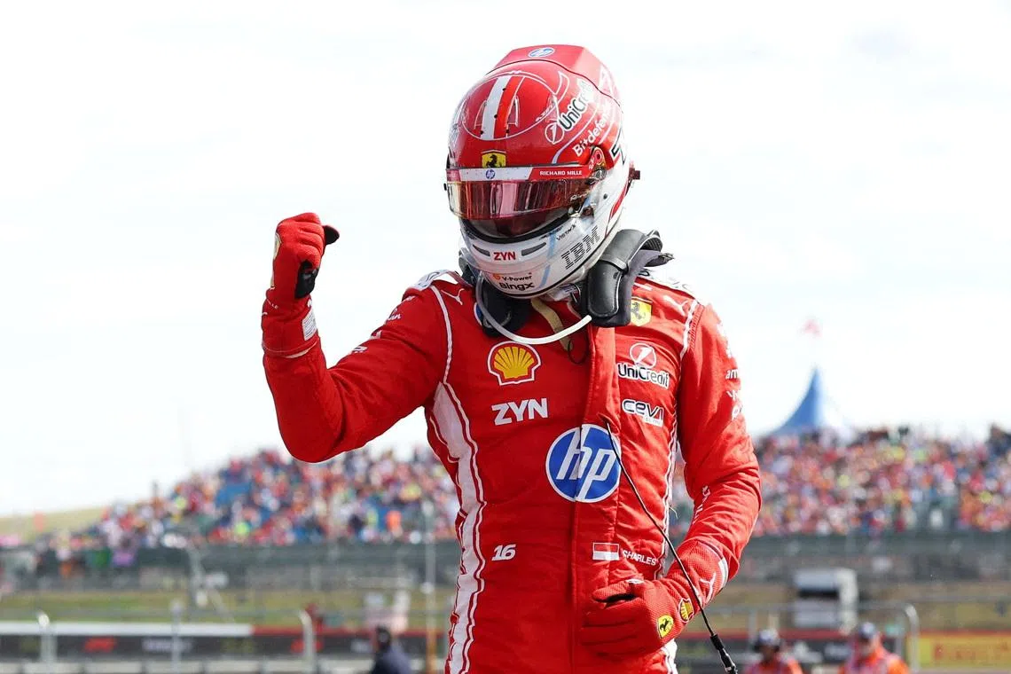 Formula One F1 - British Grand Prix - Silverstone Circuit, Silverstone, Britain - July 5, 2026 Ferrari's Charles Leclerc celebrates after winning the British Grand Prix REUTERS/Suzanne Plunkett