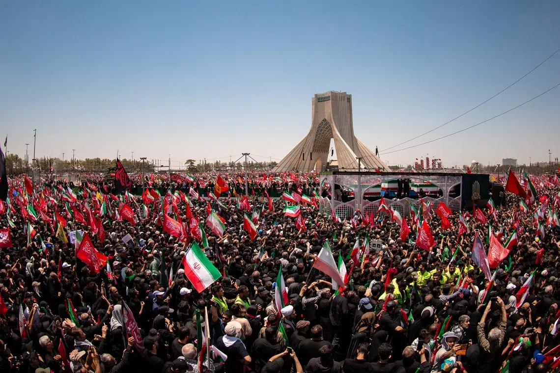 Crowds of mourners gather in Tehran for Khamenei funeral procession