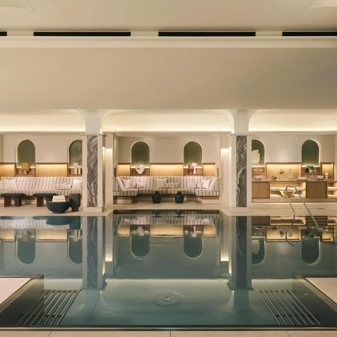 The pool at Rosewood Munich, which opened in October 2023 and is housed in two historic buildings. 