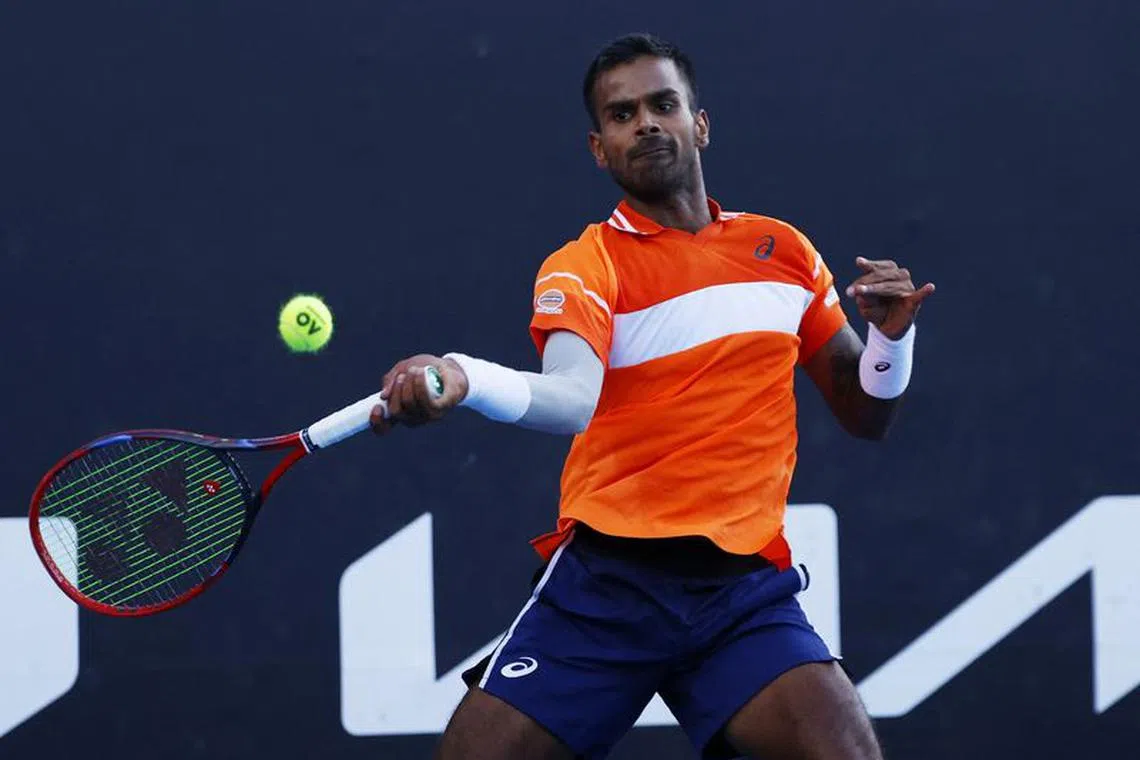 Tennis - Australian Open - Melbourne Park, Melbourne, Australia - January 16, 2024 India's Sumit Nagal in action during his first round match against Kazakhstan's Alexander Bublik REUTERS/Ciro De Luca