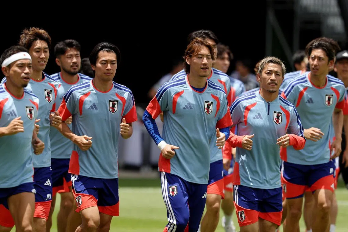 Soccer Football - FIFA World Cup 2026 - Japan Training -  Houston Dash & Dynamo Stadium, Houston, Texas, U.S. - June 28, 2026 Japan's Daizen Maeda and teammates during training IMAGN IMAGES via Reuters/Troy Taormina