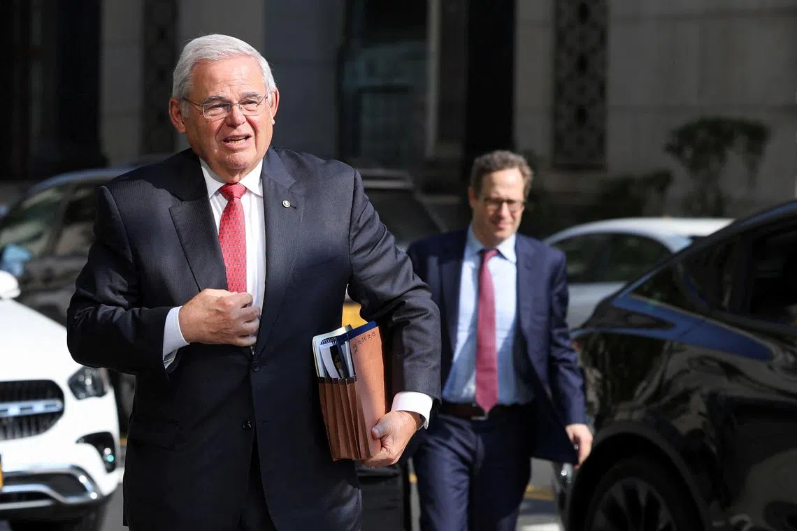 U.S. Senator Robert Menendez, (D-NJ) arrives at Federal Court, for his bribery trial in connection with an alleged corrupt relationship with three New Jersey businessmen, in New York City, U.S., July 9, 2024. REUTERS/Kent J. Edwards