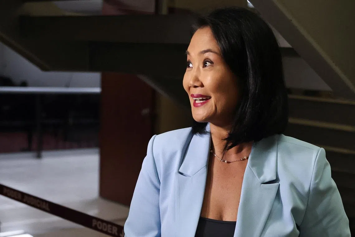 Keiko Fujimori, former presidential candidate and daughter of Peru's former President Alberto Fujimori, reacts on the day she appears in court to face charges of money laundering and leading a criminal organisation, in Lima, Peru July 1, 2024. REUTERS/Sebastian Castaneda