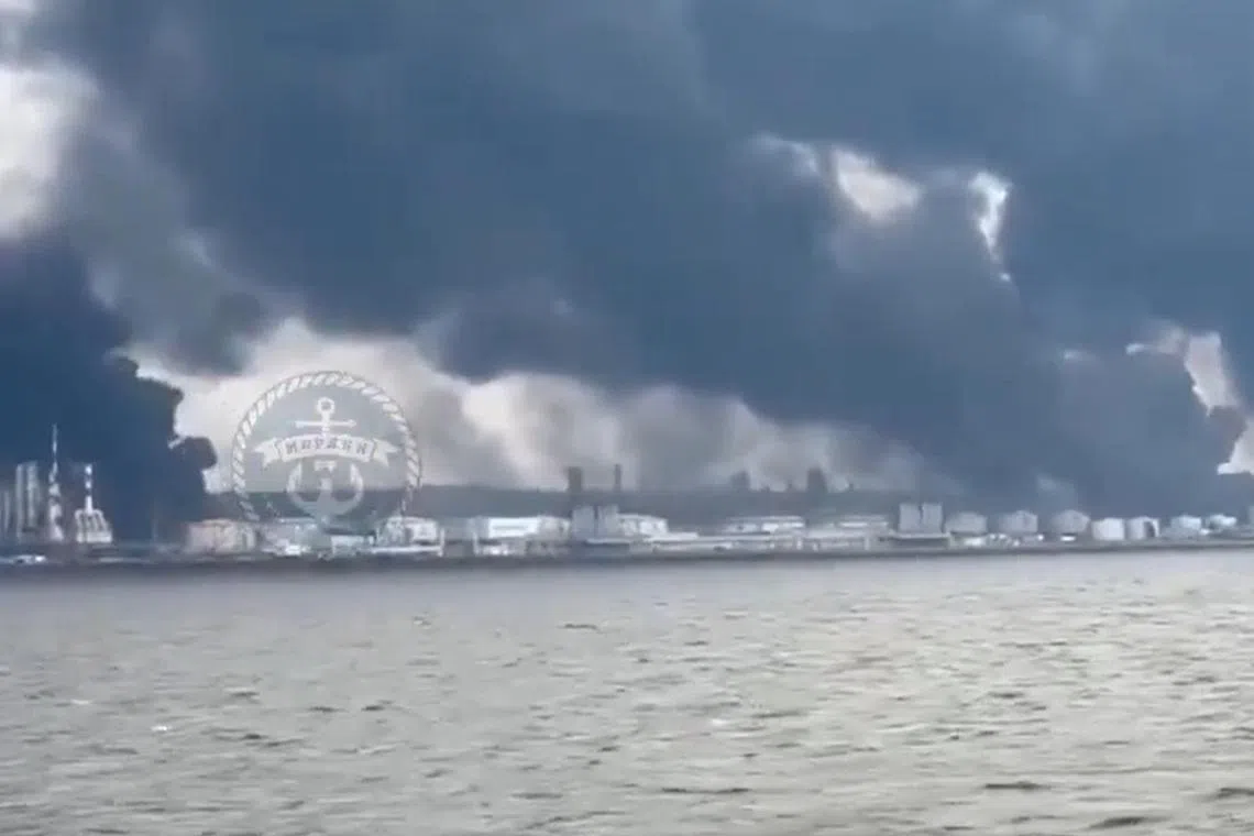 Ukrainian drone strikes caused huge fires at Russia's Baltic ports of Ust-Luga and Primorsk, with a reported 40 per cent of Russia’s oil export capacity halted.