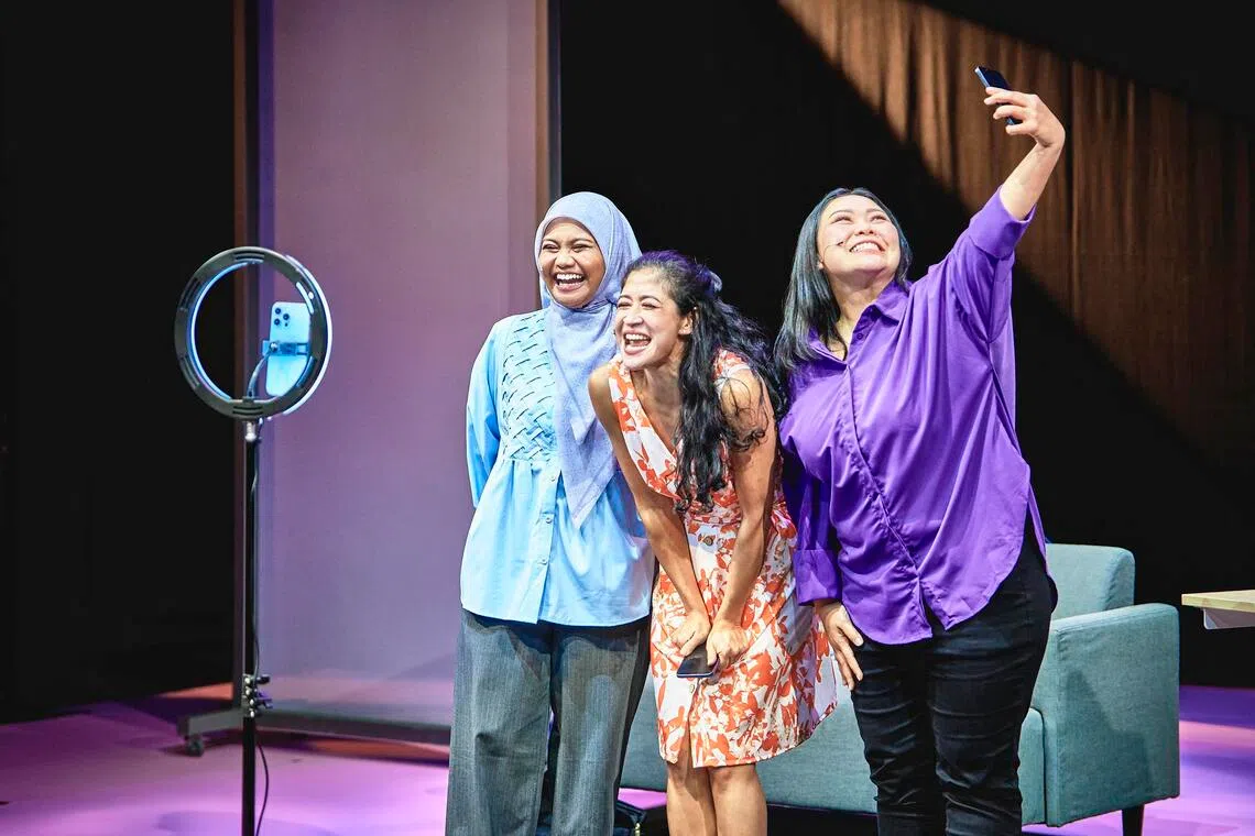 (From left) Siti Hajar Gani, Munah Bagharib and Siti Khalijah Zainal star in The Necessary Stage’s 3 Queens.