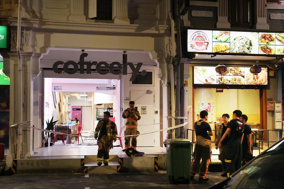 The fire involved the contents of a kitchen on the first floor of the two-storey shophouse.