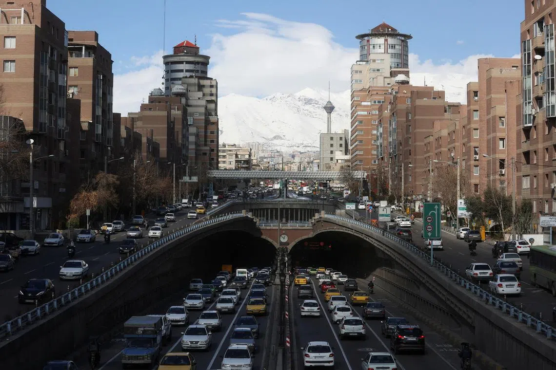 A general view of vehicular traffic in Tehran, Iran, February 1, 2023. Majid Asgaripour/WANA (West Asia News Agency) via REUTERS ATTENTION EDITORS - THIS PICTURE WAS PROVIDED BY A THIRD PARTY.