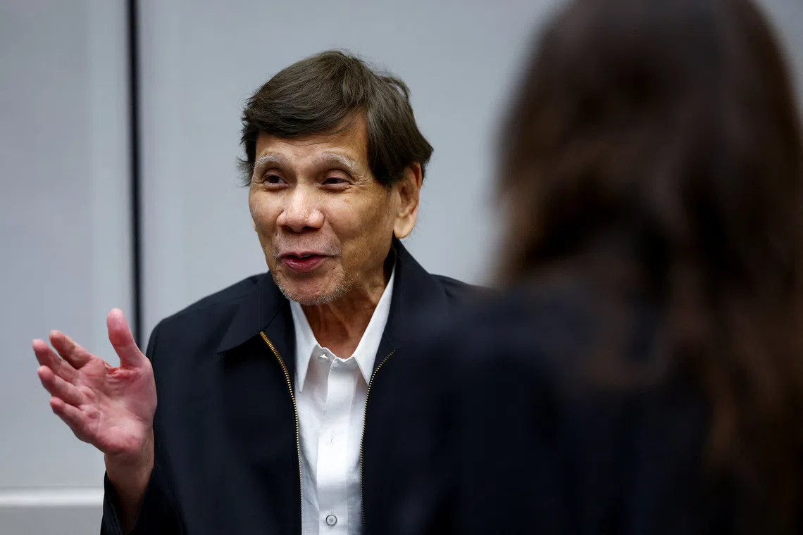 Former Philippines president Rodrigo Duterte appears before the International Criminal Court, in The Hague, Netherlands, on Sept 16.