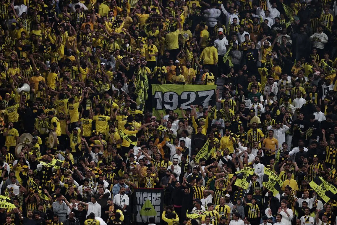 Soccer Football - Saudi Pro League - Al Hilal v Al Ittihad - Kingdom Arena, Riyadh, Saudi Arabia - February 21, 2026 Al Ittihad fans REUTERS/Stringer