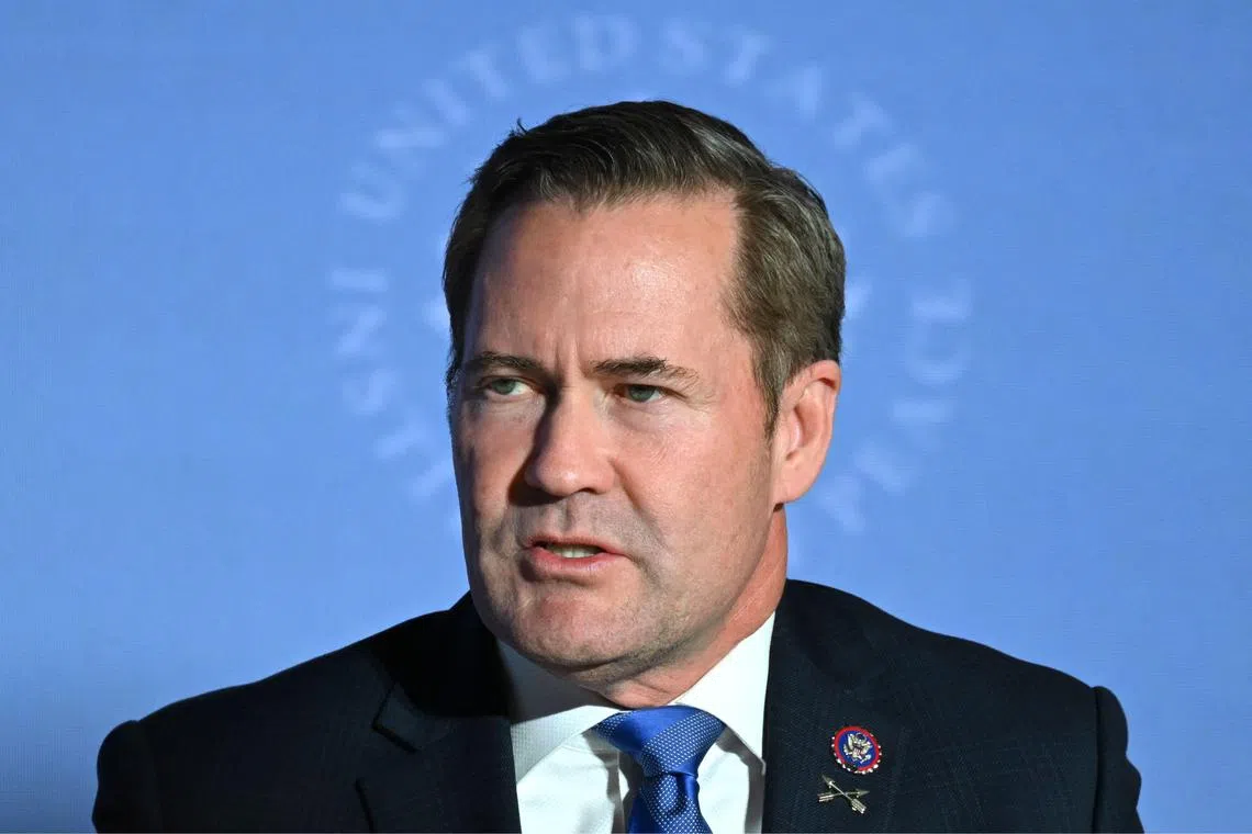 (FILES) Incoming National Security Advisor Mike Waltz speaks during an event entitled "Passing the Baton: Strategies for Success" at the US Institute of Peace in Washington, DC, on Janauary 14, 2025. President Donald Trump's national security advisor and another staff member have used Gmail for official communications, the Washington Post reported April 1, 2025, citing documents and interviews with US officials. The newspaper said that one of Mike Waltz's senior aides used Gmail to discuss military positions and weapons systems, while the national security advisor himself had his schedule and other work documents sent to his account on the email service. (Photo by ANDREW CABALLERO-REYNOLDS / AFP)