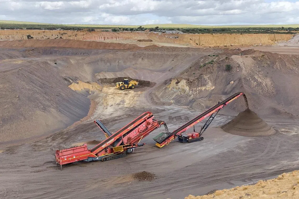 An undated photo shows a stockpile at Eneabba, Western Australia, where Iluka Resources has been storing by-products from mineral sands mining and is building processing plants to extract rare earths. Iluka Resources/Handout via REUTERS. THIS IMAGE HAS BEEN SUPPLIED BY A THIRD PARTY. NO RESALES. NO ARCHIVES. MANDATORY CREDIT.