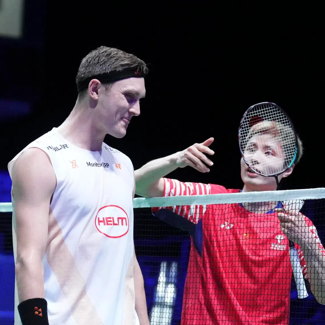 Denmark's Viktor Axelsen arguing with Shi Yuqi during his Denmark Open semi-final loss to the Chinese in Odense on Oct 18.