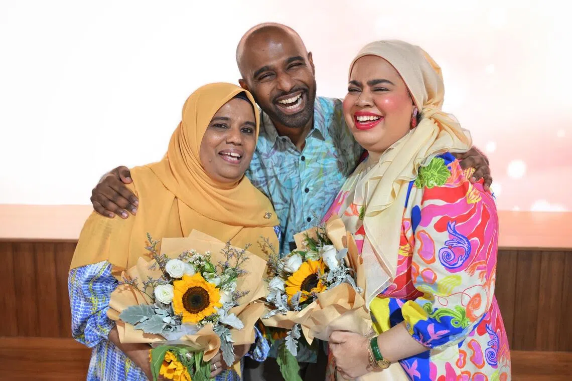 (From left) Mariam Bee Bee with her children, MP for West Coast-Jurong West GRC Hamid Razak and Badrun Nisa, who received a kidney from her in 2022.