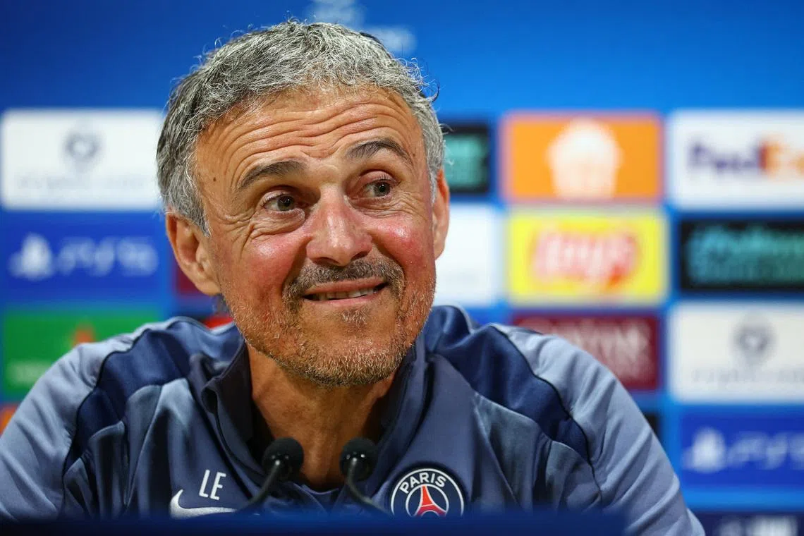 Soccer Football - UEFA Champions League - Paris St Germain Press Conference - Campus Paris St Germain, Poissy, France - April 27, 2026 Paris St Germain coach Luis Enrique during the press conference REUTERS/Sarah Meyssonnier