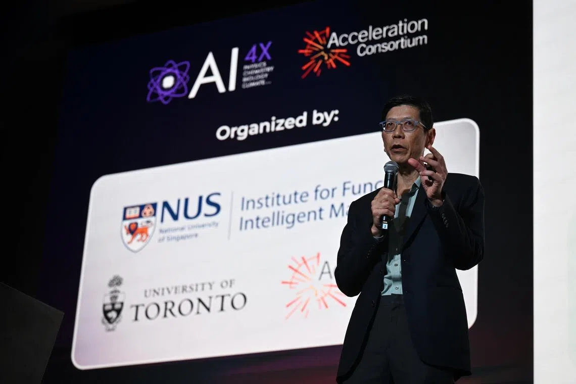 Permanent Secretary of National Research and Development Tan Chorh Chuan speaking at the AI4X-Accelerate Conference 2026 on June 16.