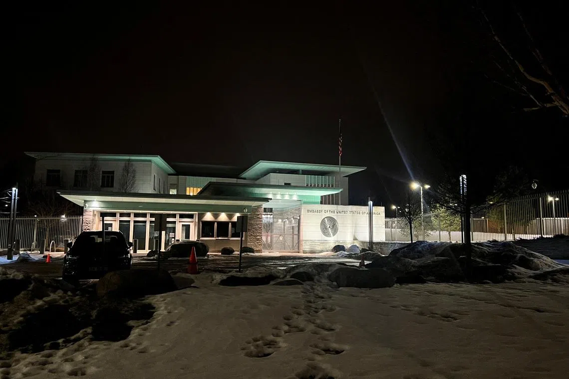 The U.S. embassy, after the Norwegian police said that the embassy was hit by a loud explosion, in Oslo, Norway, March 8, 2026. REUTERS/Gwladys Fouche