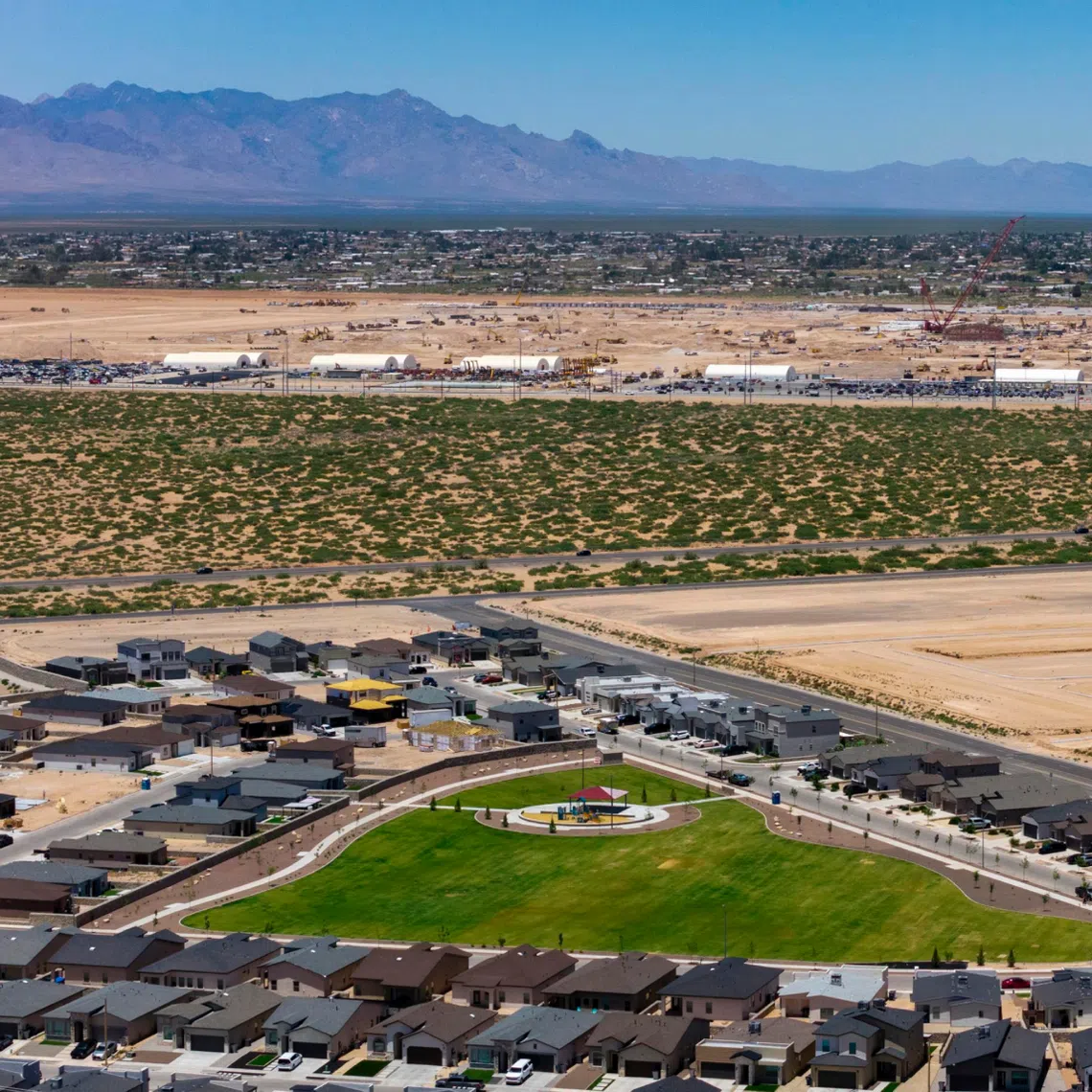 Homes lie near Meta’s 400ha artificial intelligence data center in El Paso, Texas.
