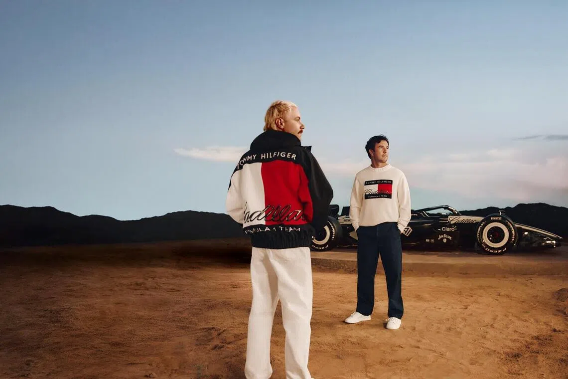 Tommy Hilfiger x Cadillac Formula 1 Fanwear collection fronted by F1 drivers Sergio Perez and Valtteri Bottas.