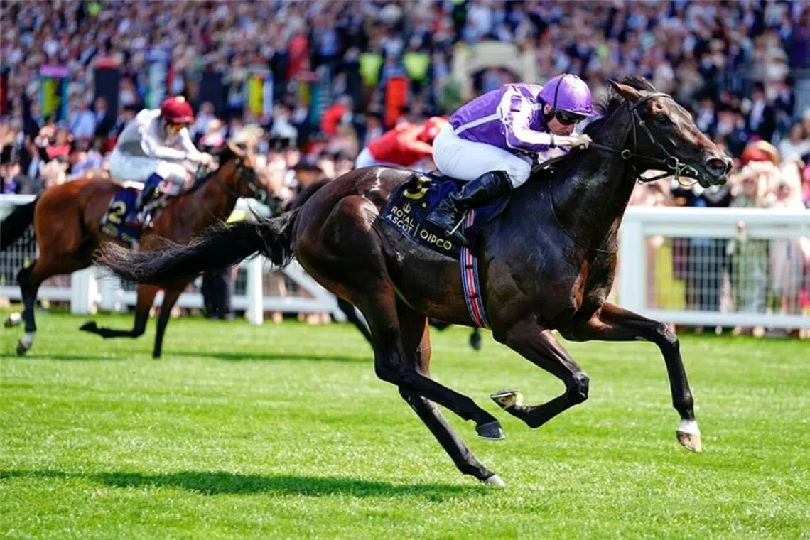 Gstaad (Ryan Moore) landing the Group 2 Coventry Stakes (1,200m) at Royal Ascot on June 17, 2025.