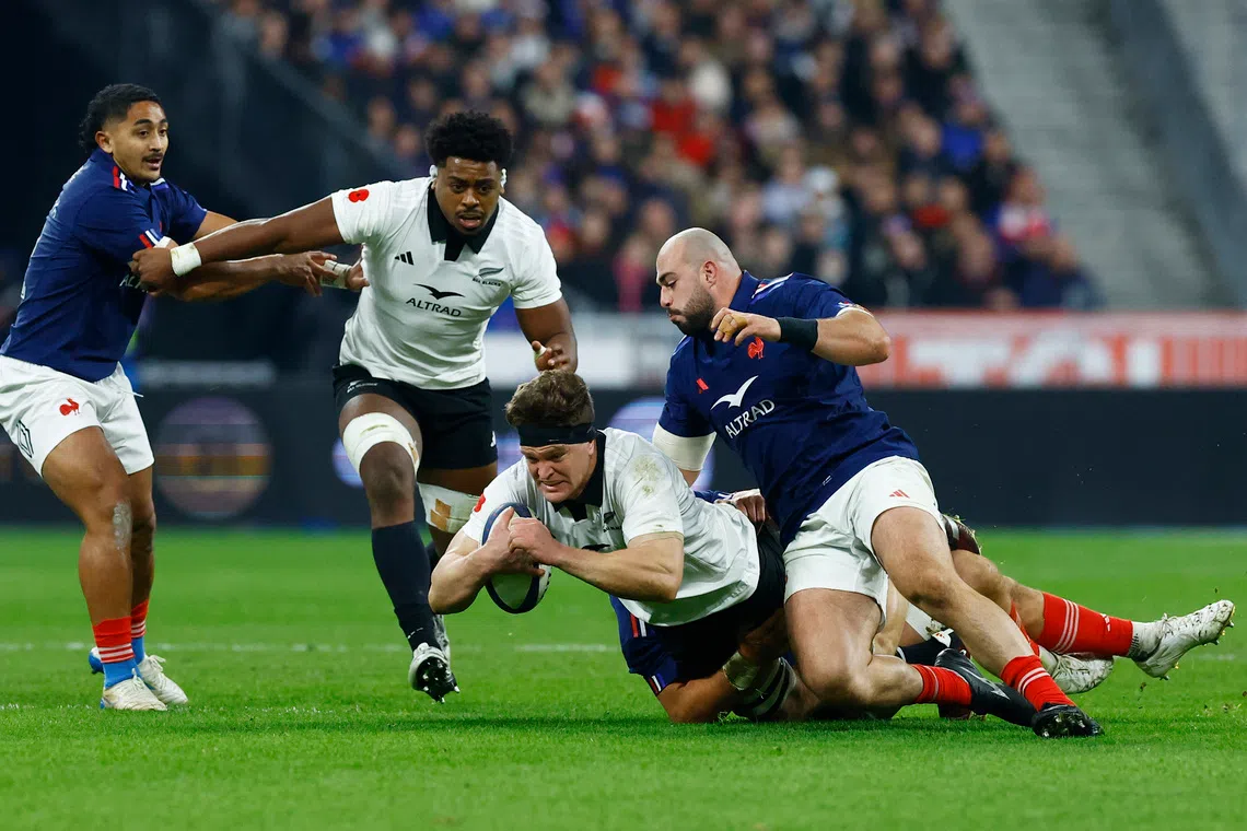 Rugby Union - Autumn Internationals - France v New Zealand - Stade de France, Saint-Denis, France - November 16, 2024 New Zealand's Scott Barrett in action REUTERS/Stephanie Lecocq