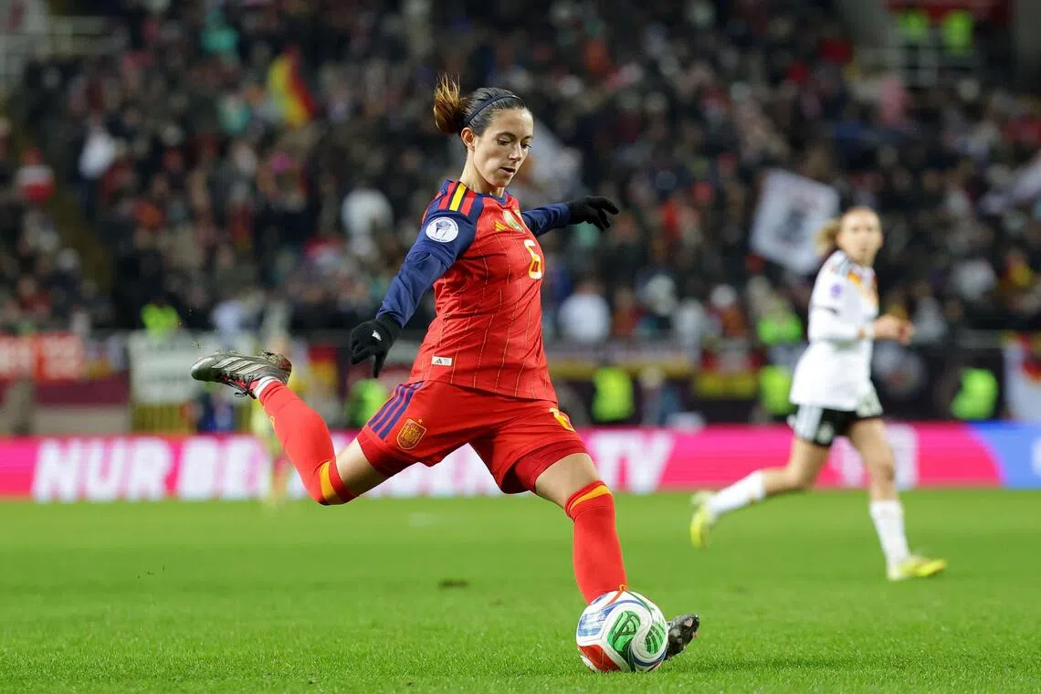 Three-time Ballon d’Or Feminin winner Aitana Bonmati in action during the 0-0 draw with Germany in the Women’s Nations League final, first leg in Kaiserslautern on Nov 28, 2025. She will miss the second leg in Madrid on Dec 2 after suffering a leg fracture in training.