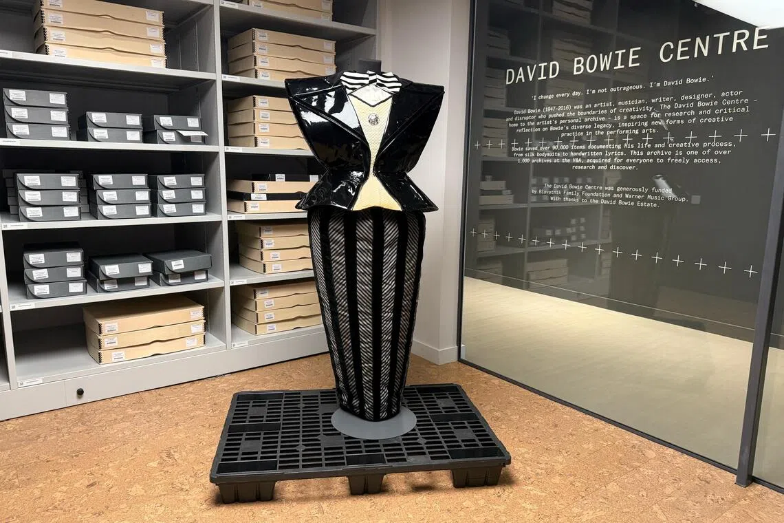 An outfit worn by late British musician David Bowie is displayed at the David Bowie Centre in the V&A East Storehouse in London, Britain, September 8, 2025. REUTERS/Helena Williams