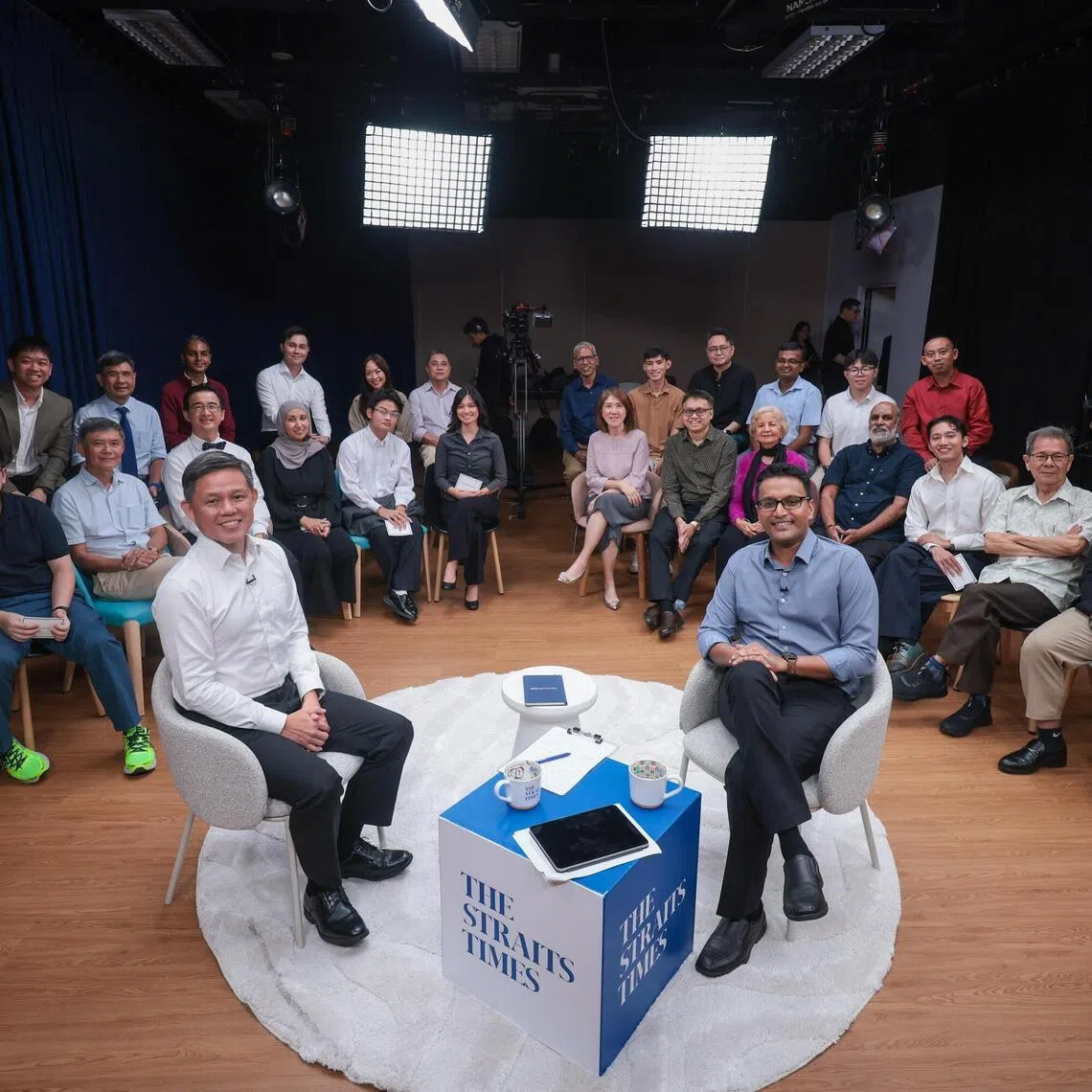 Defence Minister Chan Chun Sing and ST’s deputy opinion editor Mubin Saadat, who moderated the session, with participants of The ST Forum.