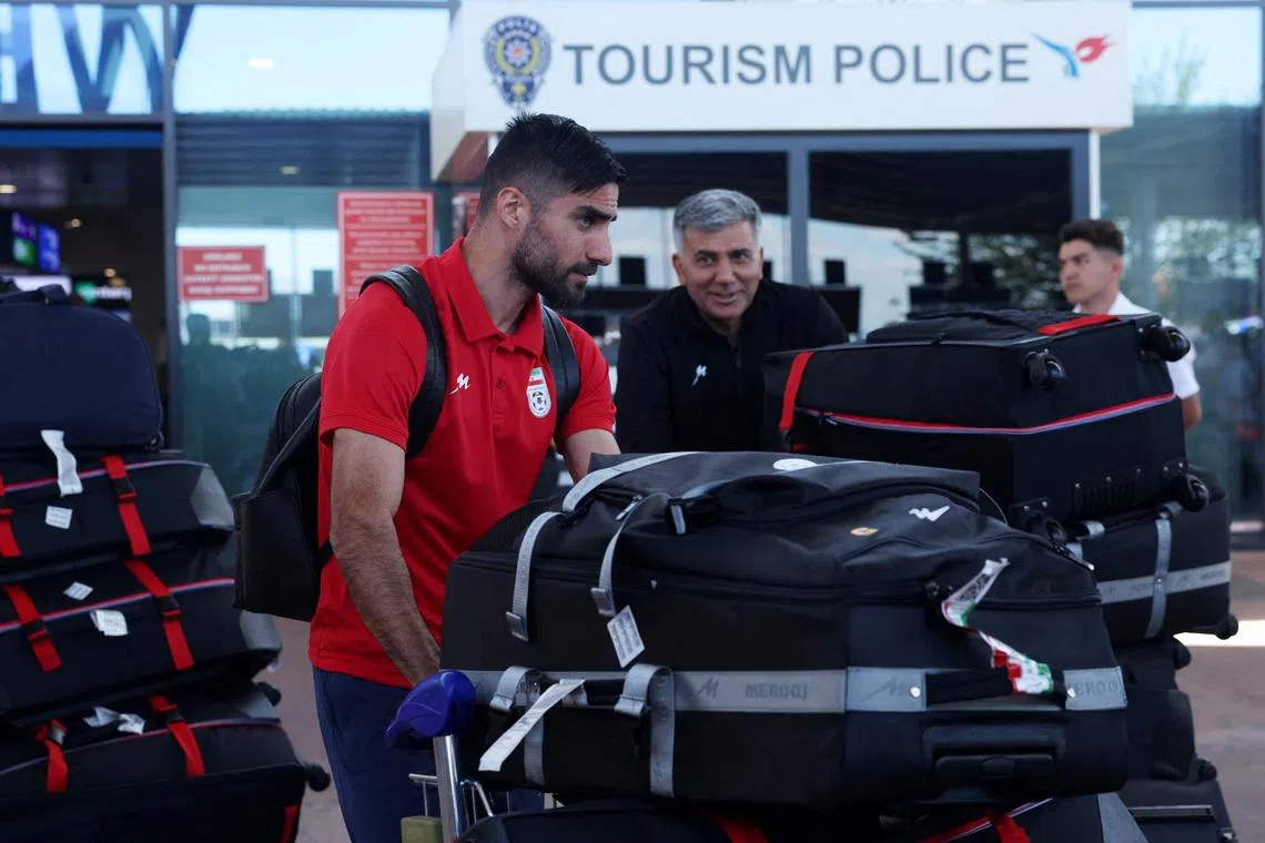 Members of Iran's football team arriving at the Antalya Airport in Turkey ahead of their trip to the US for the World Cup.