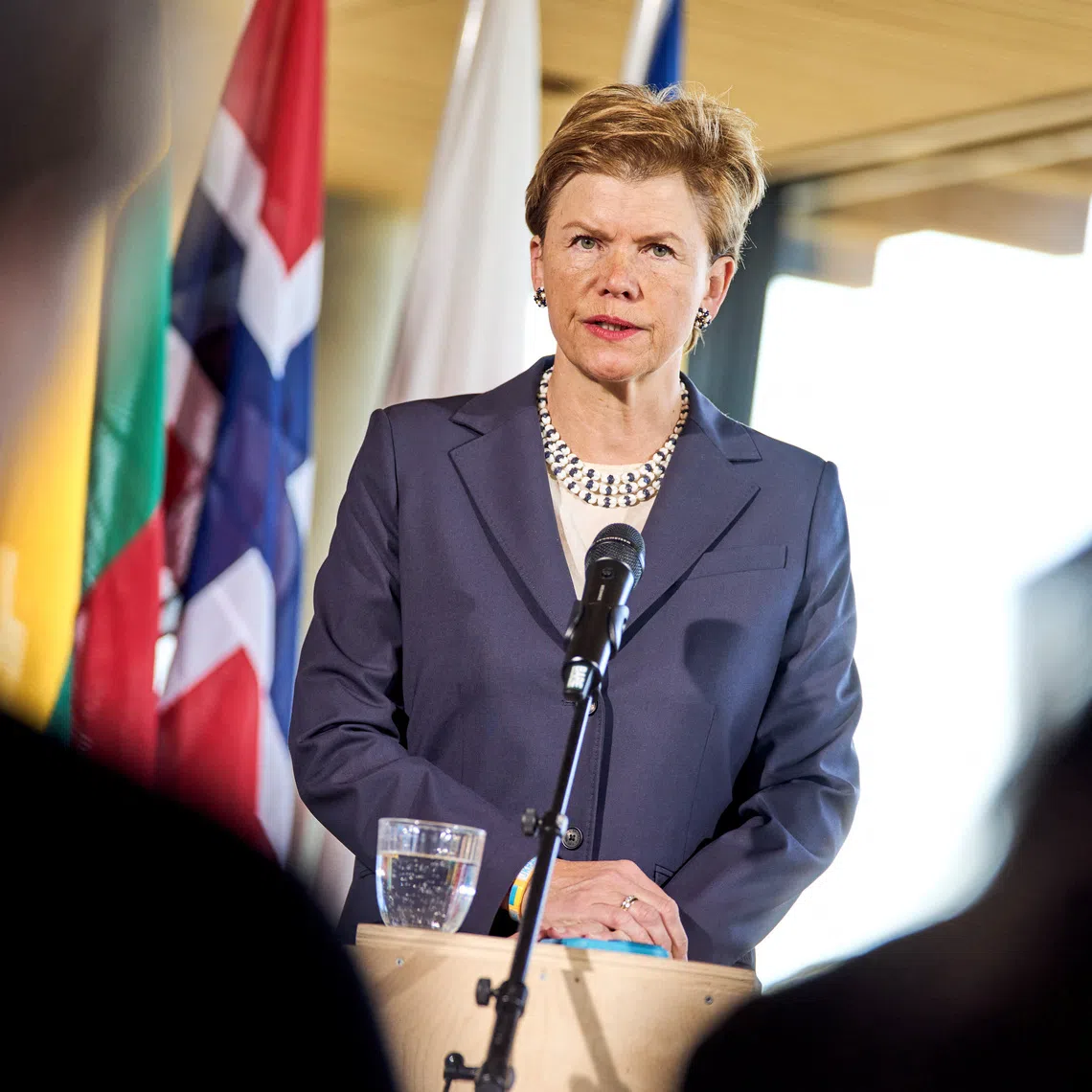 Latvia's Foreign Minister Baiba Braze attends a press conference after a meeting of the Foreign ministers from the member countries of the Nordic-Baltic Eight, NB8, at the island of Bornholm, Denmark, Tuesday April 29, 2025. Ritzau Scanpix/Thomas Traasdahl via REUTERS/File Photo