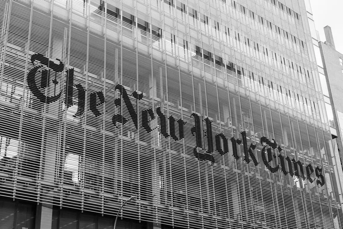 The New York Times building in Manhattan, May 12, 2021. The New York Times sued OpenAI and Microsoft for copyright infringement on Wednesday, Dec. 27, 2023, opening a new front in the increasingly intense legal battle over the unauthorized use of published work to train artificial intelligence technologies. (Sasha Maslov/The New York Times)
