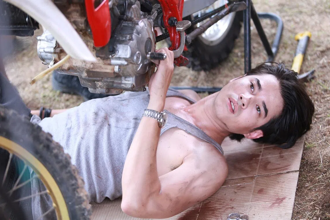 Mario Maurer plays a man-bun sporting car mechanic in Thai romance series Bad Romeo.
