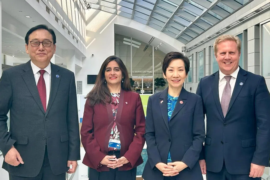 (From left) South Korean Trade Minister Cheong In-kyo, Chile’s Undersecretary for International Economic Relations Claudia Sanhueza, Singapore’s Minister for Sustainability and the Environment and Minister-in-charge of Trade Relations Grace Fu, and New Zealand Trade Minister Todd McClay.