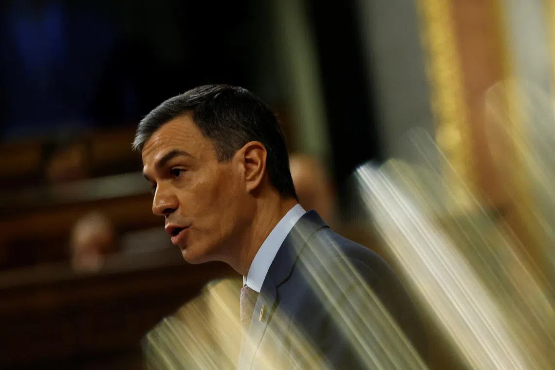 Spanish Prime Minister Pedro Sanchez speaks about government action during the floods in eastern Spain, at Parliament in Madrid, Spain, November 27, 2024. REUTERS/Susana Vera