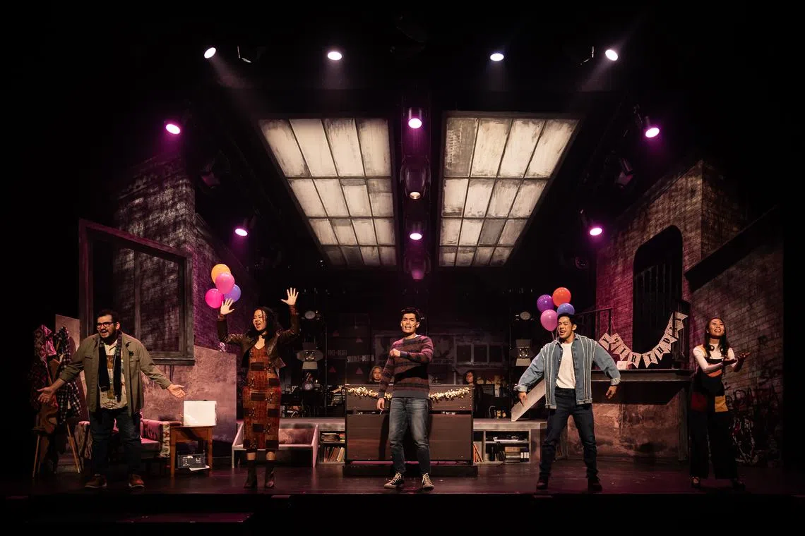 (From left) Eric Larrea, Vanessa Kee, Preston Lim, Ryan Ang and Beatrice Jaymes Pung star in Tick, Tick...Boom! by American playwright Jonathan Larson.