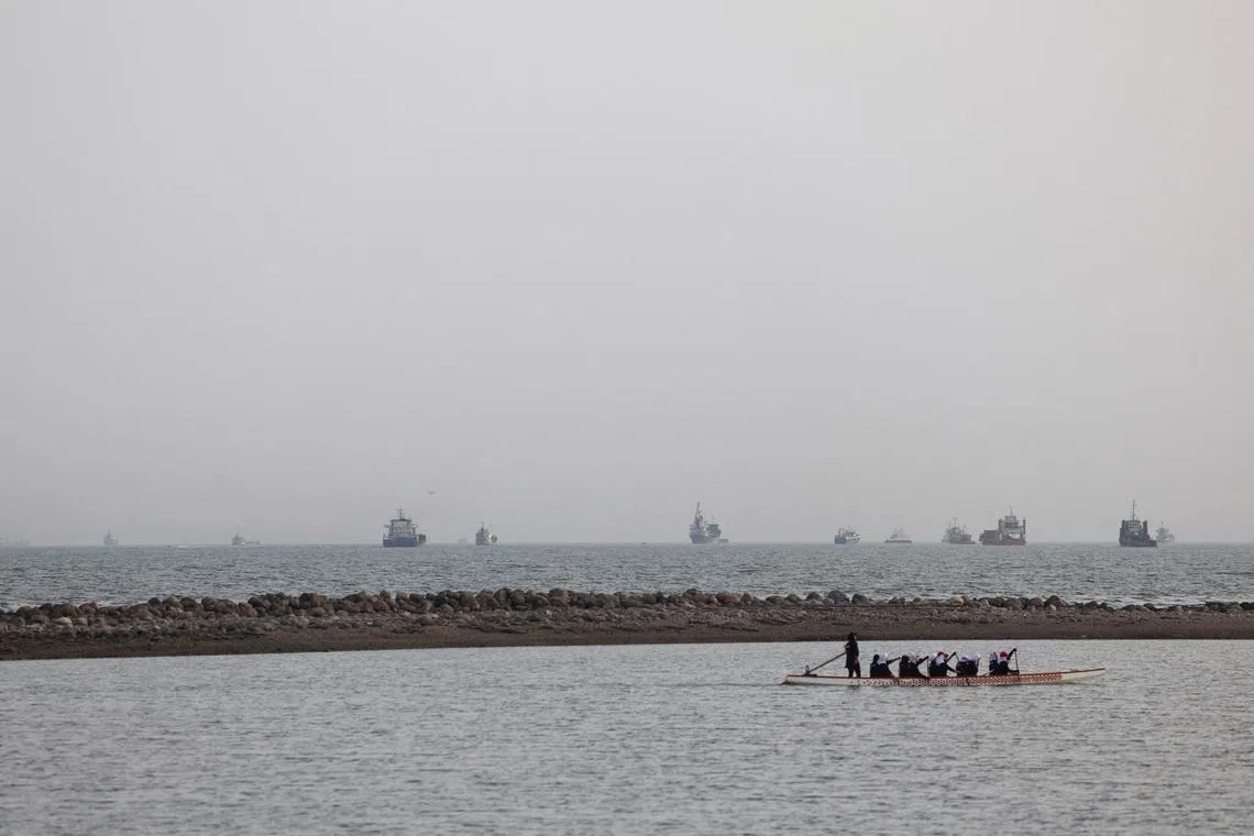 Vessels in the Strait of Hormuz seen from the beach of Iran's Bandar Abbas. The military site that was struck was an Iranian ground control station in Bandar Abbas that was about to launch a fifth drone.