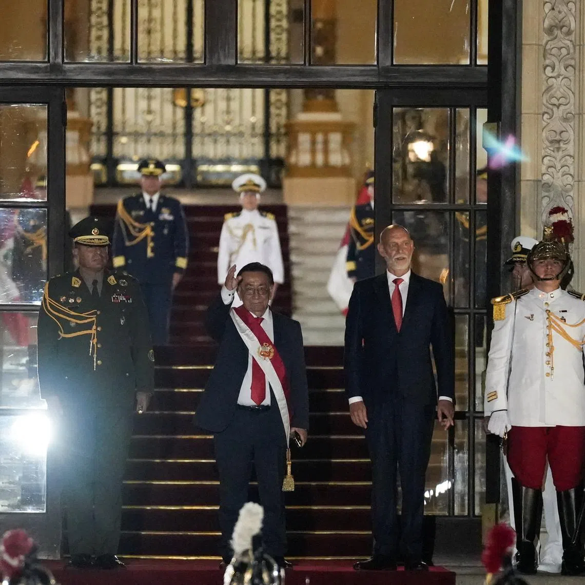 Jose Balcazar gestures after he was elected as interim president, following a session by Peruvian lawmakers to choose a new leader of Congress to assume Peru's presidency, after they ousted President Jose Jeri over a scandal involving undisclosed meetings with a Chinese businessman, in Lima, Peru, February 18, 2026. REUTERS/Angela Ponce