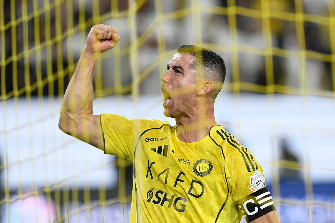 Soccer Football - Saudi Pro League - Al Nassr v Al Fayah - Al Awwal Park, Riyadh, Saudi Arabia - November 1, 2025 Al Nassr's Cristiano Ronaldo celebrates scoring their second goal REUTERS/Stringer