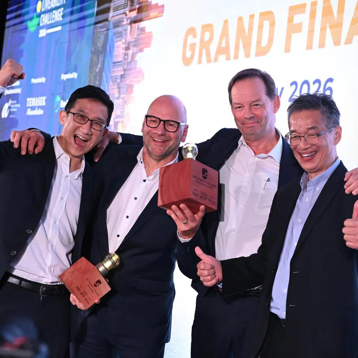 (From left) Metha8 CEO Zhaotan Xiao, chief engineer and co-founder Hartmut Rudmann, chief technology officer Gerard de Nazelle and project director Norman Lee on May 20.