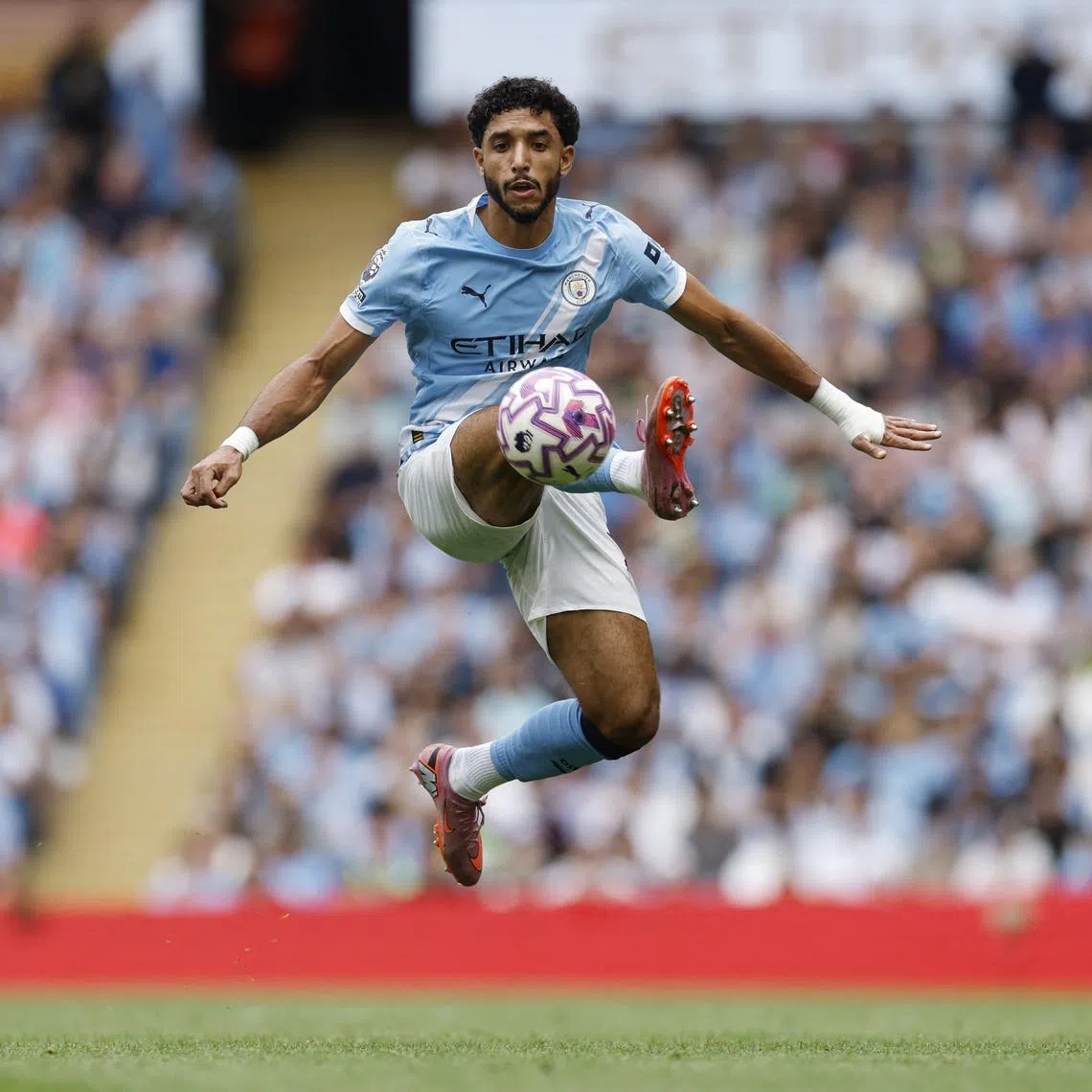 FILE PHOTO: Soccer Football - Premier League - Manchester City v Tottenham Hotspur - Etihad Stadium, Manchester, Britain - August 23, 2025   Manchester City's Omar Marmoush in action Action Images via Reuters/Jason Cairnduff/ File Photo