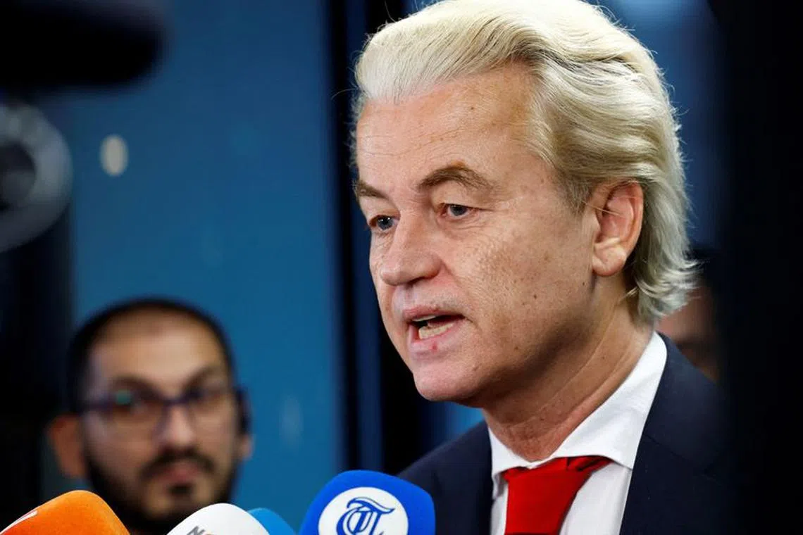 FILE PHOTO: Dutch far-right politician and leader of the PVV party Geert Wilders in The Hague, Netherlands, November 24, 2023. REUTERS/Piroschka van de Wouw/File Photo