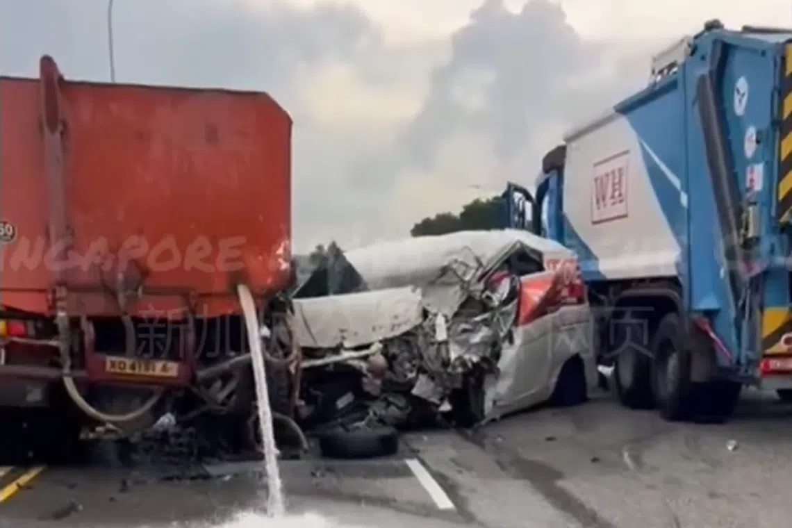 The accident involved a van and three lorries along Lim Chu Kang Road towards Neo Tiew Road.