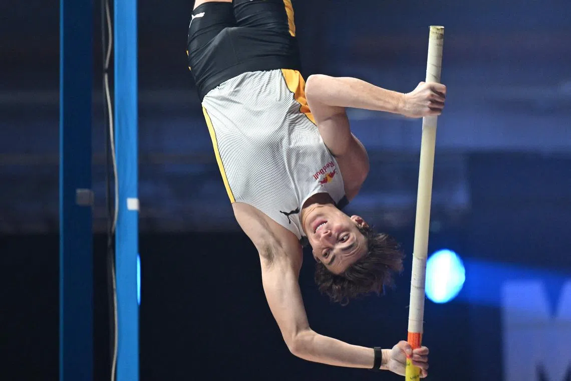 Sweden's Armand Duplantis competes during the Mondo Classic on Feb 6.