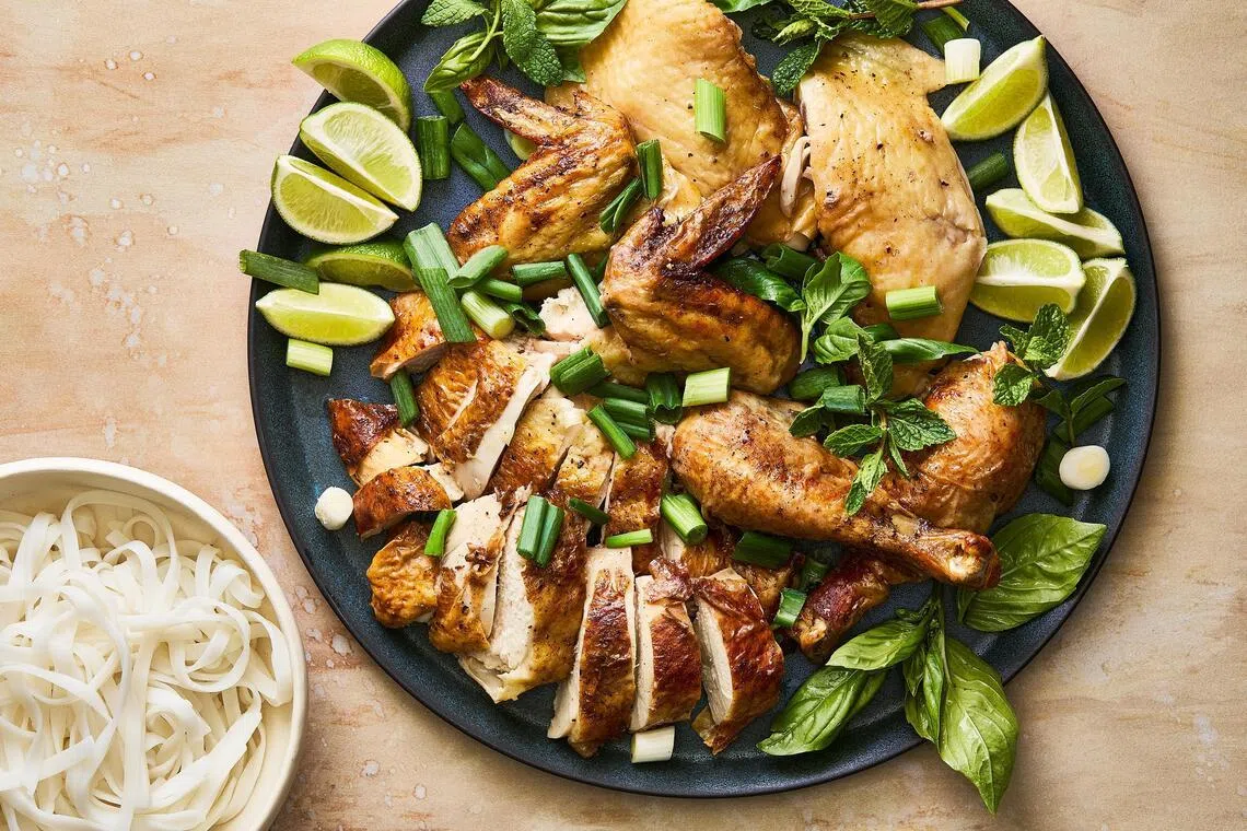 Vietnamese-inspired roast chicken. Eric Kim brines his birds with a modest amount of salt and a good amount of spice, then cooks them just hot enough, and just long enough. Food Stylist: Cyd Raftus McDowell. (Armando Rafael/The New York Times)