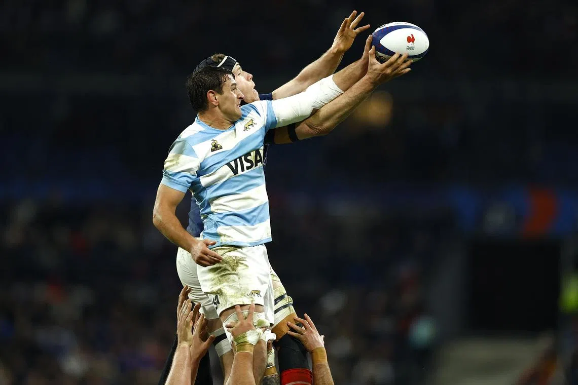 FILE PHOTO: Rugby Union - Autumn Internationals - France v Argentina - Stade de France, Saint-Denis near Paris, France - November 22, 2024 France's Leo Barre in action with Argentina's Gonzalo Garcia REUTERS/Christian Hartmann/File Photo