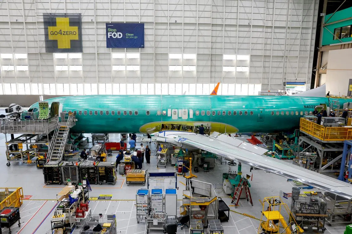 A Boeing 737 MAX aircraft being assembled at the company's plant in Washington, in 2024. Boeing has a backlog of 5,643 planes it needs to build.