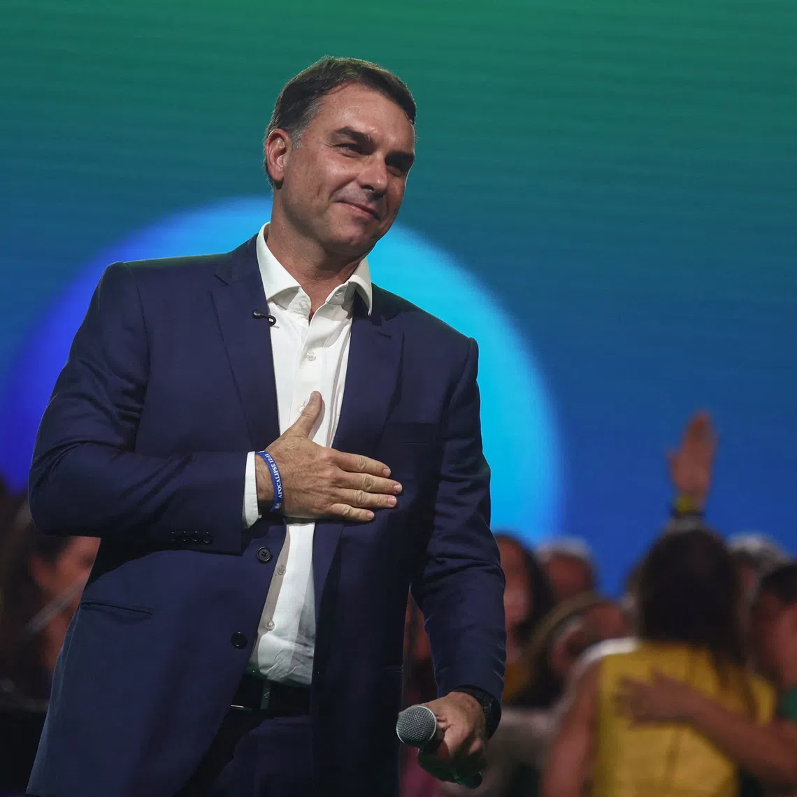 FILE PHOTO: Brazilian Senator Flavio Bolsonaro, who is to be announced as candidate for Brazil's presidential elections, attends the national convention of the Liberal Party (PL) in Sao Paulo, Brazil, July 25, 2026. REUTERS/Jean Carniel/File Photo