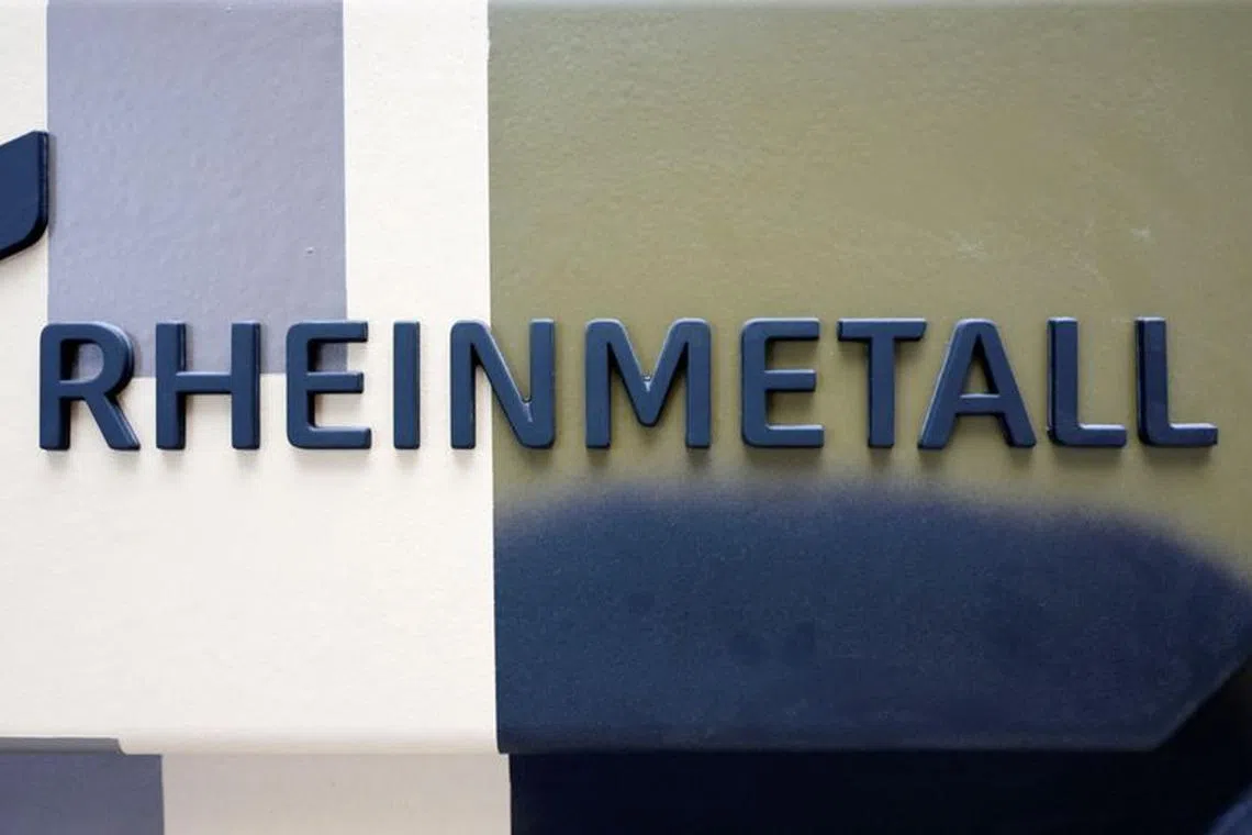 FILE PHOTO: The logo of Rheinmetall is seen at a production line of German company Rheinmetall, which produces weapons and ammunition for tanks and artillery, during a media tour at the company’s plant in Unterluess, Germany, June 6, 2023. REUTERS/Fabian Bimmer/File Photo