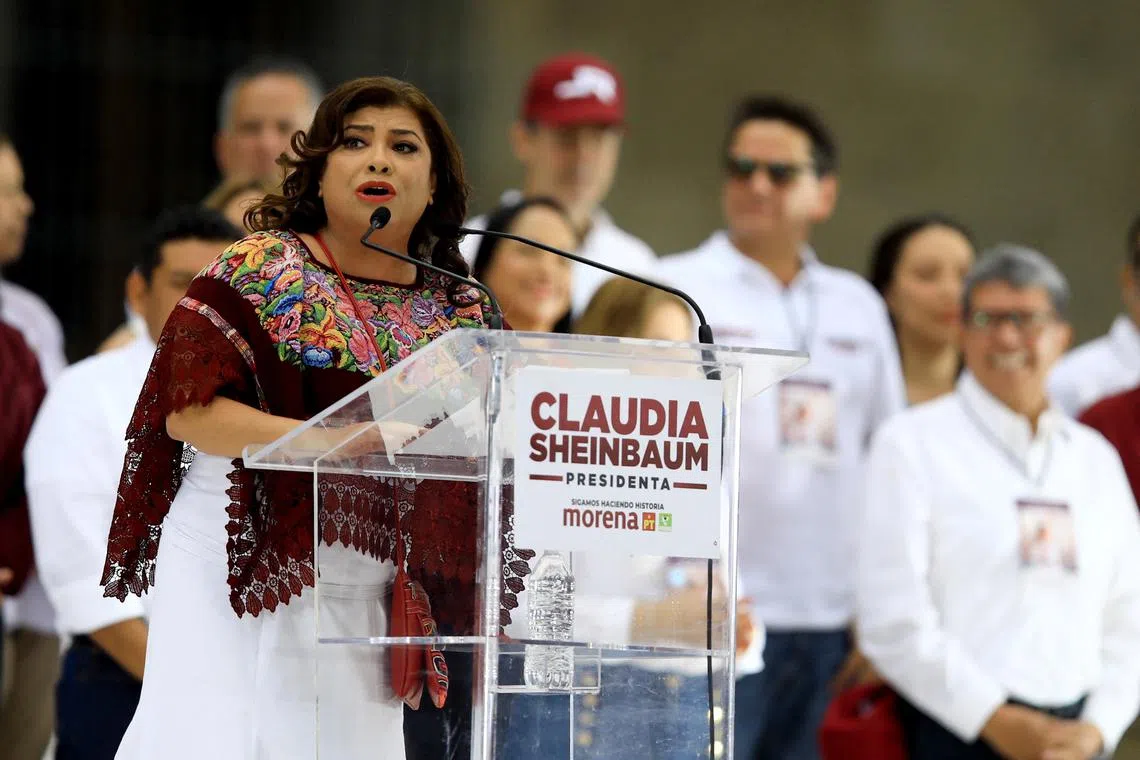 FILE PHOTO: Mexico City mayoral candidate of the ruling MORENA party Clara Brugada speaks during Presidential candidate of the ruling MORENA party Claudia Sheinbaum's closing campaign rally at Zocalo Square, in Mexico City, Mexico May 29, 2024. REUTERS/Raquel Cunha/File Photo
