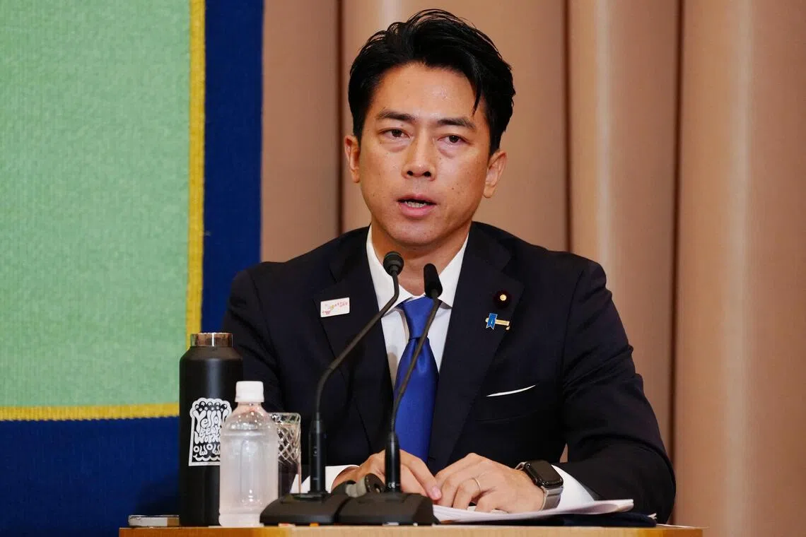 Japan's Agriculture Minister Shinjiro Koizumi speaks during the Liberal Democratic Party (LDP) Presidential Election Candidate Debate at Nihon Kisha Club in Tokyo on September 24, 2025. (Photo by Jia Haocheng / POOL / AFP)